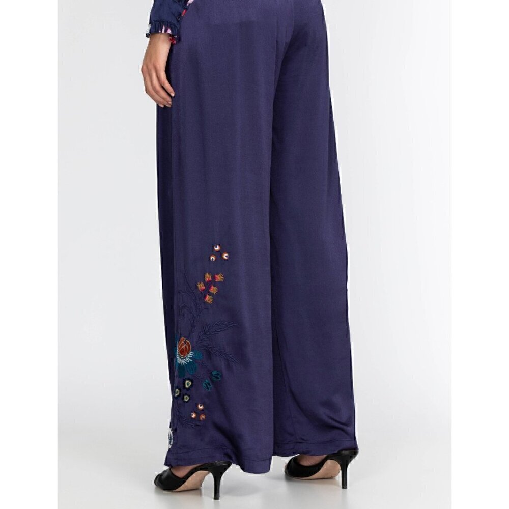 Johnny Was Purple Wide Leg Pants with Embroidery